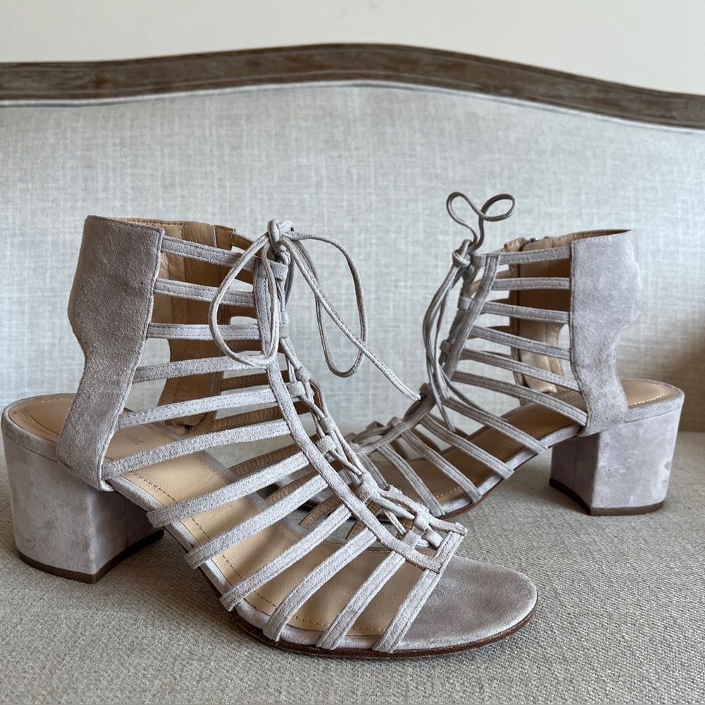 Pour La Victoire Size 9.5‎ Amabelle Kid Suede Block Heel Dress Sandal Color Mist